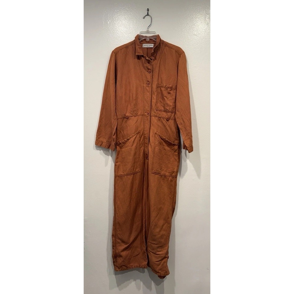 Apiece Apart Ares Cropped Button Down Utility Jumpsuit Burnt Orange FLAWED